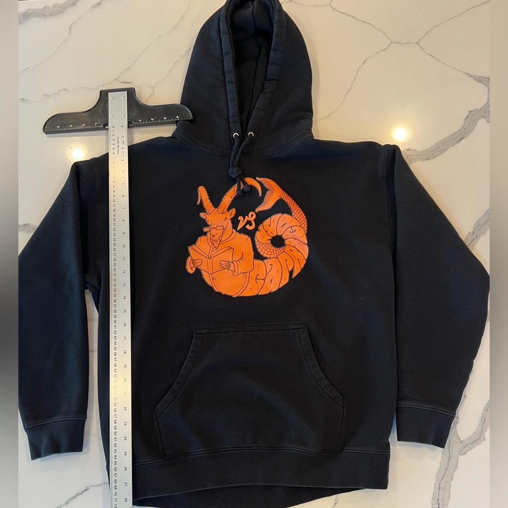 Thick Black Hoodie with Orange Artwork Logo -UPPER PLAYGROUND